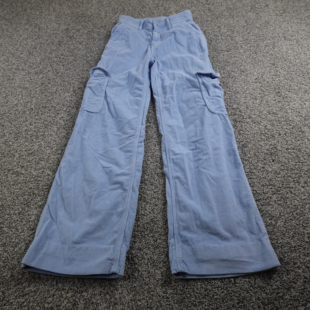 American Eagle Pants Womens 000 Blue Cargo High Rise Baggy Wide Leg Rave Stretch